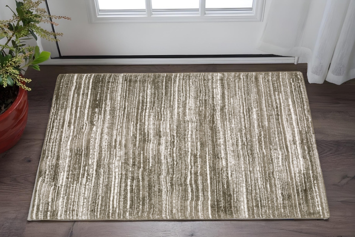 575302 2 x 3 ft. Striped Distressed Rectangle Area Rug, Brown & Ivory