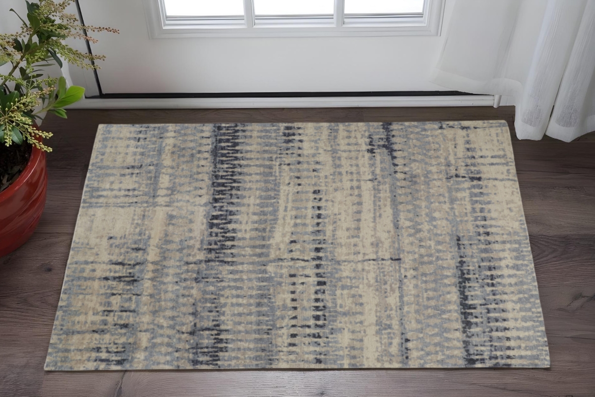 567542 2 x 3 ft. Wool Abstract Hand Knotted Rectangle Area Rug, Gray, Blue & Ivory