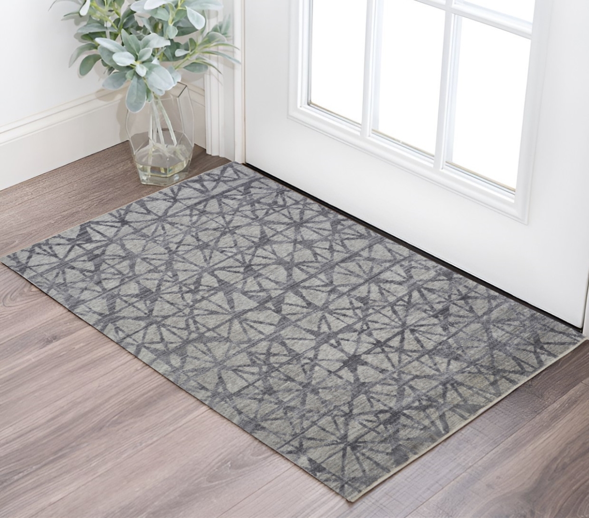 567936 2 x 3 ft. Wool Geometric Hand Knotted Rectangle Area Rug, Gray