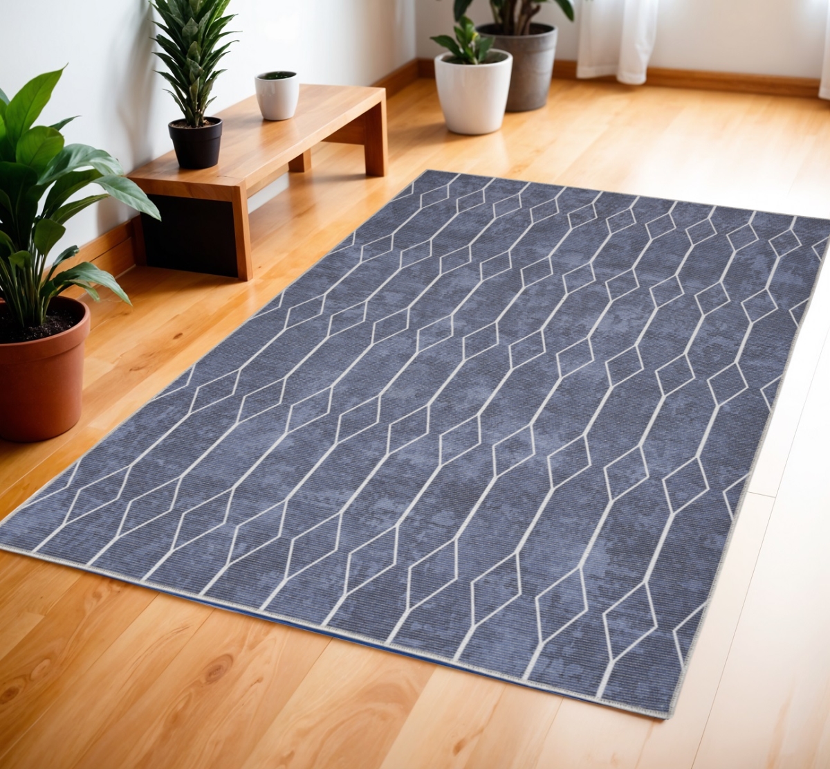 554842 4 x 6 ft. Blue & Ivory Geometric Power Loom Rectangle Area Rug