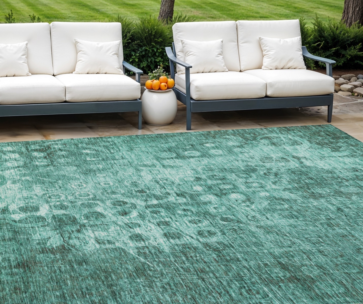 577005 9 x 12 ft. Ikat Washable Indoor & Outdoor Rectangle Area Rug, Teal Blue