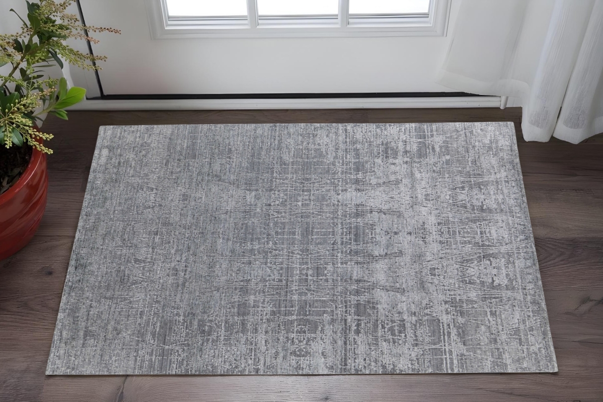 566890 2 x 3 ft. Abstract Hand Woven Worn Faded Rectangle Area Rug, Gray & Silver