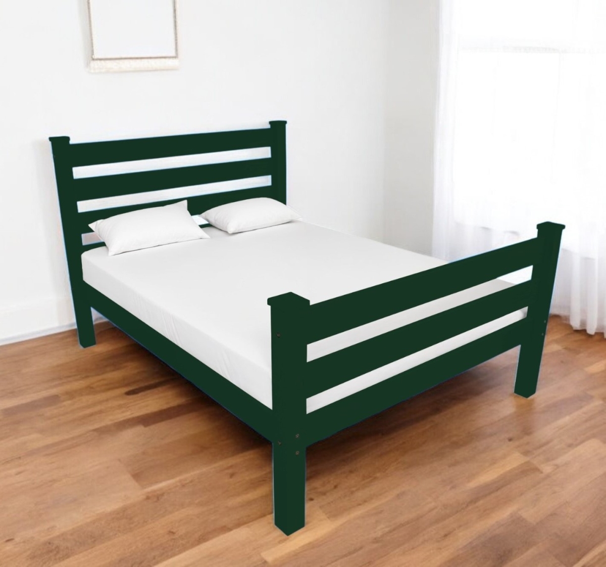 548163 Dark Green Solid Wood Queen Size Bed Frame