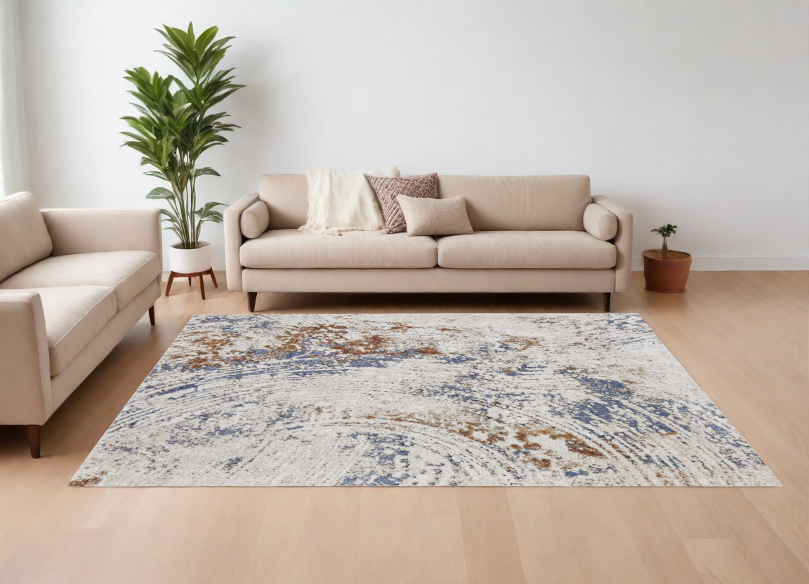 567219 8 x 10 ft. Abstract Power Loom Rectangle Area Rug, Ivory, Blue & Brown