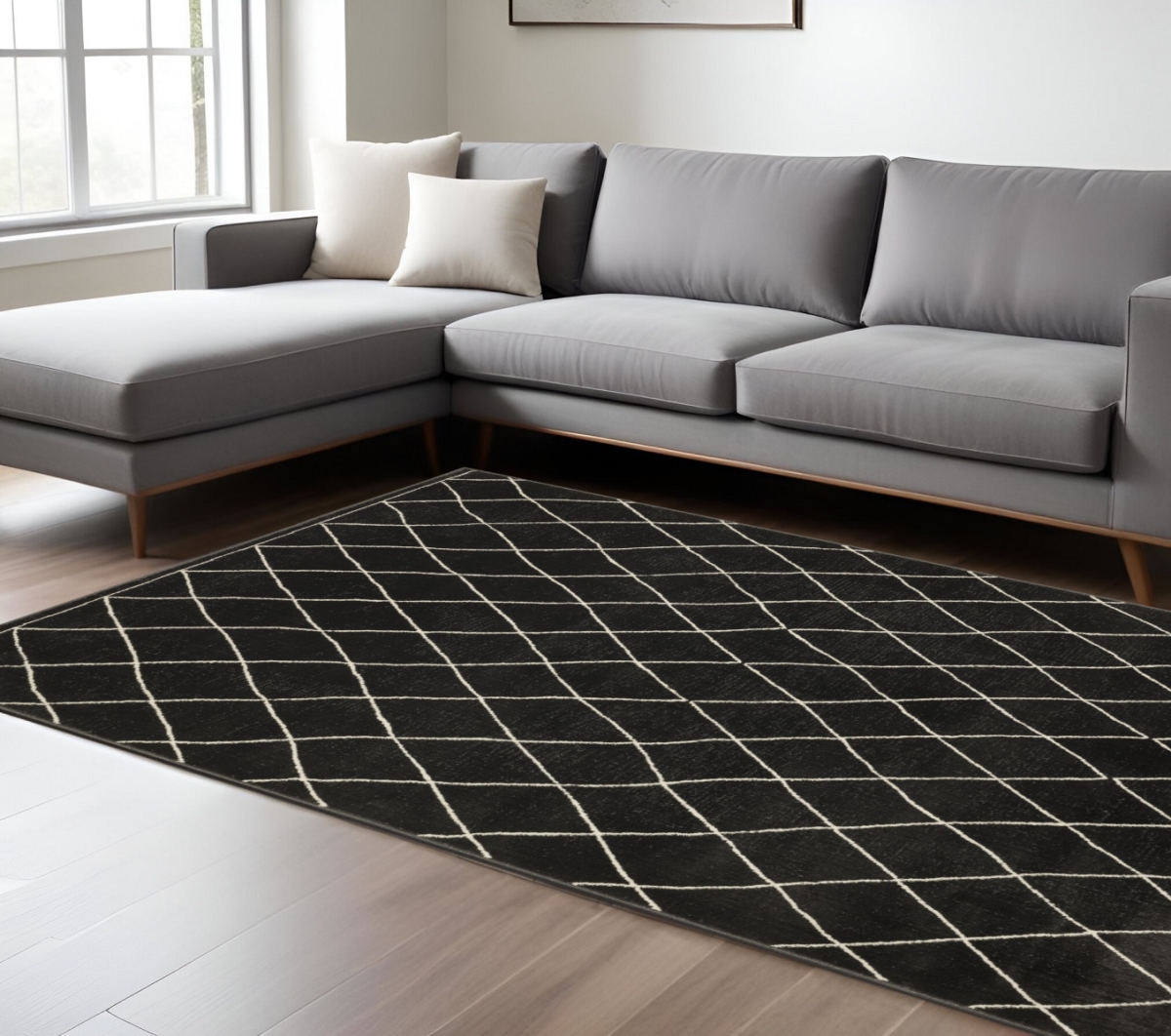 576141 8 x 11 ft. Trellis Rectangle Area Rug, Charcoal & Ivory