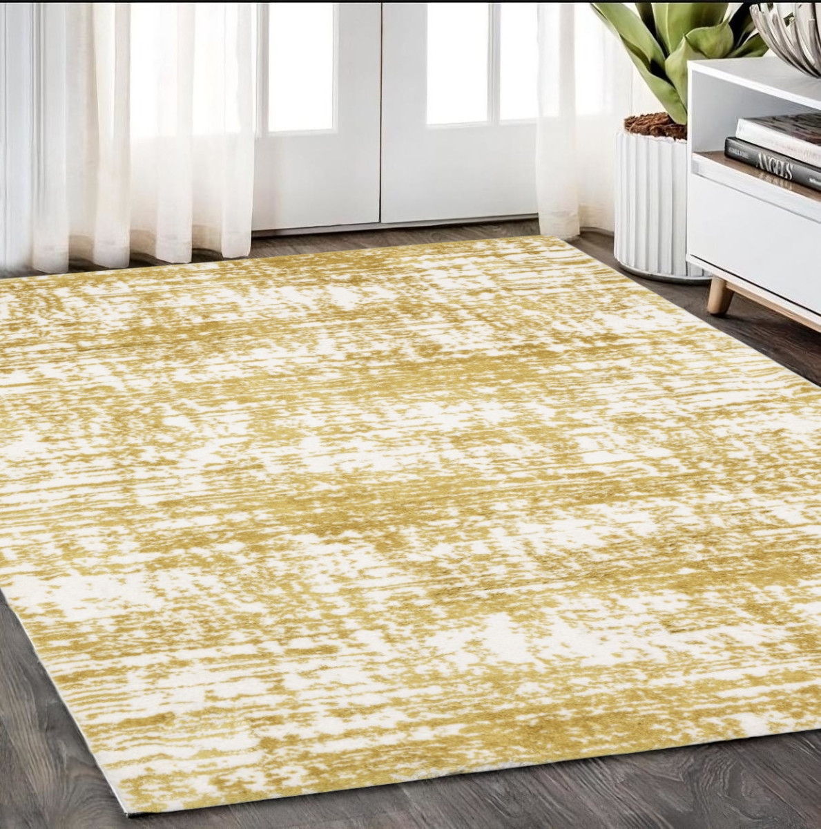 575080 5 x 8 ft. Abstract Rectangle Area Rug, Gold & Ivory