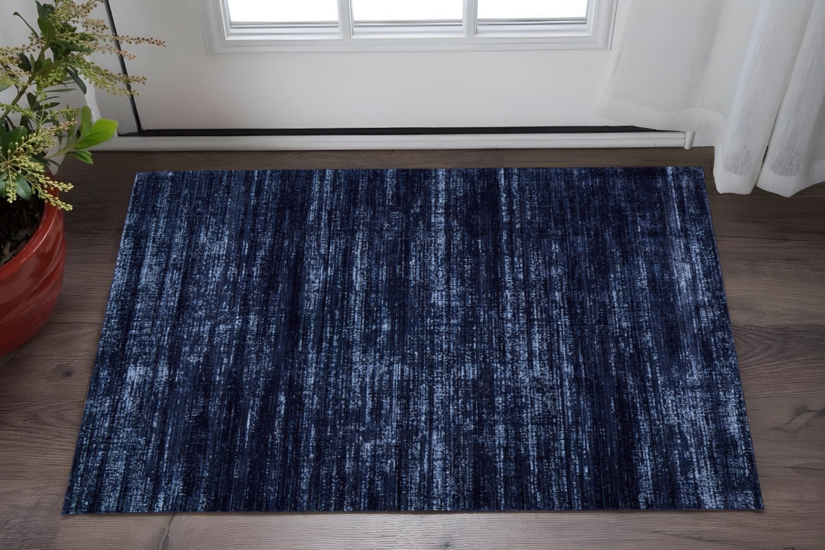 566834 2 x 3 ft. Power Loom Rectangle Area Rug, Black & Blue