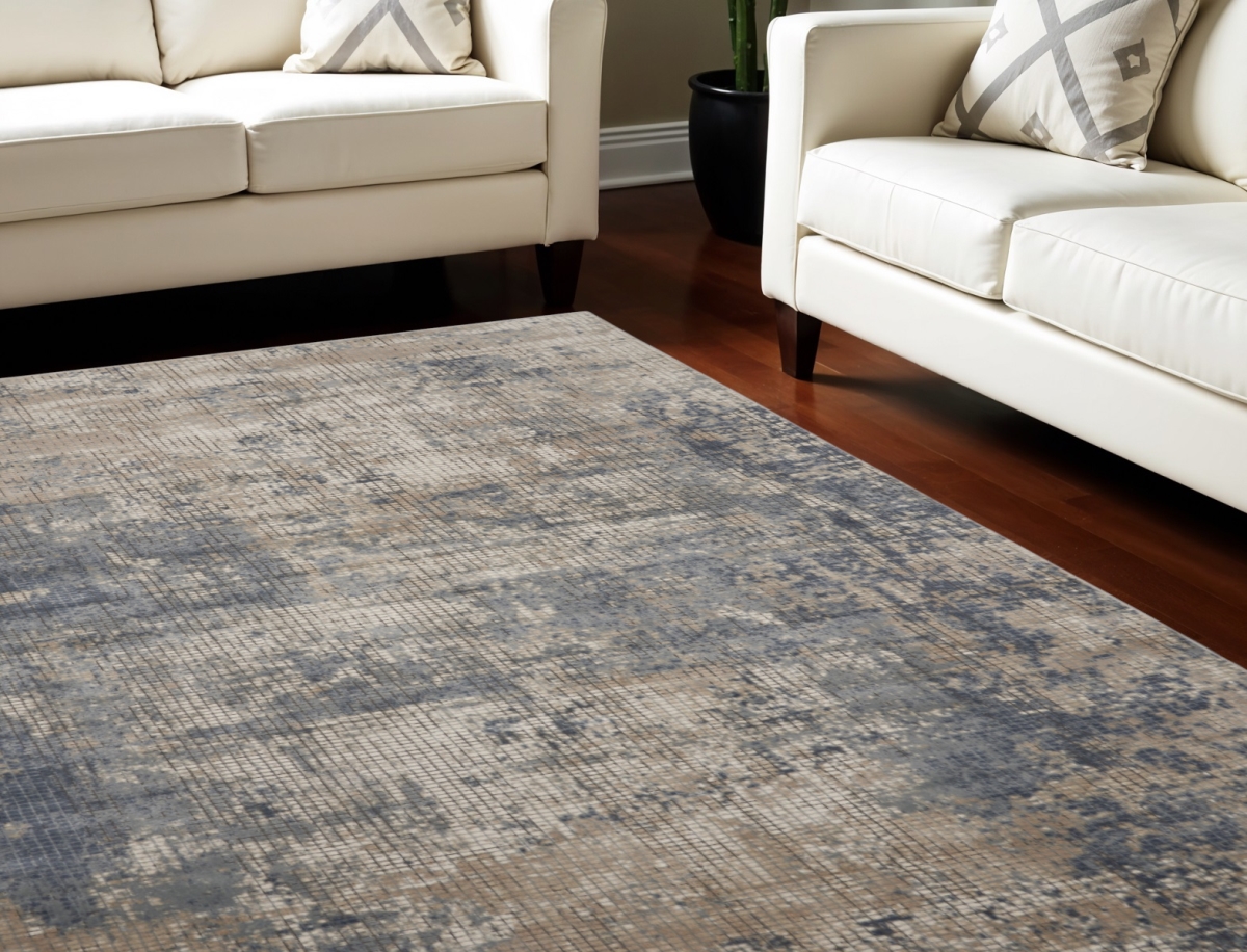 545109 9 x 12 ft. Abstract Power Loom Distressed Rectangle Area Rug, Beige & Blue