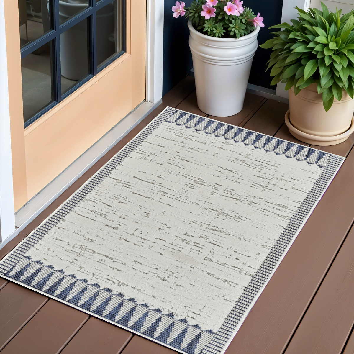558738 3 x 5 ft. Abstract Distressed Indoor & Outdoor Rectangle Area Rug, Blue & Cream