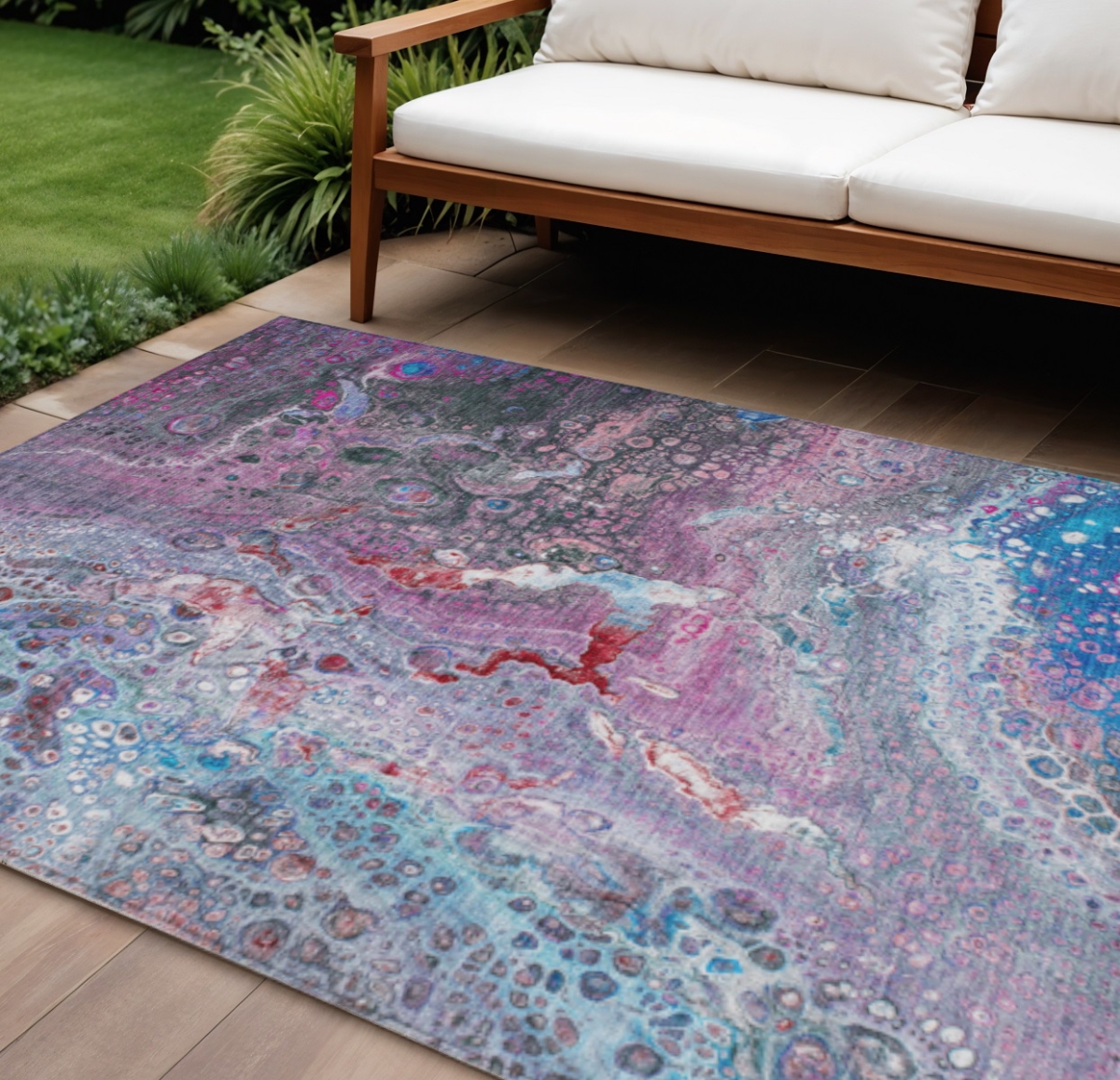 577412 8 x 10 ft. Abstract Washable Indoor & Outdoor Rectangle Area Rug, Sky Blue & Purple