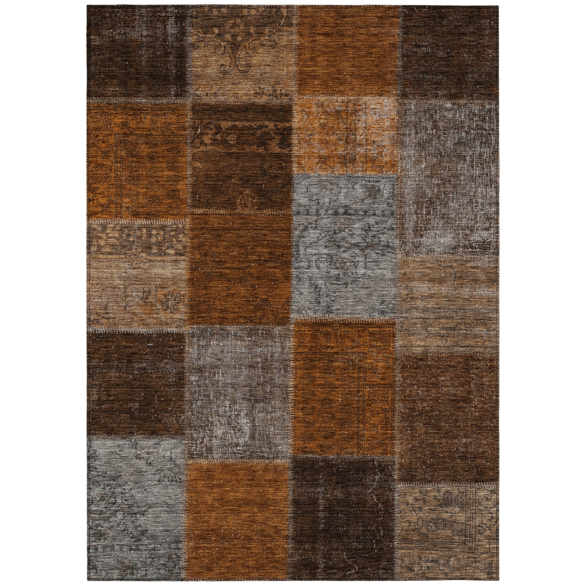 580662 9 x 12 ft. Patchwork Washable Indoor & Outdoor Rectangle Area Rug, Orange & Taupe