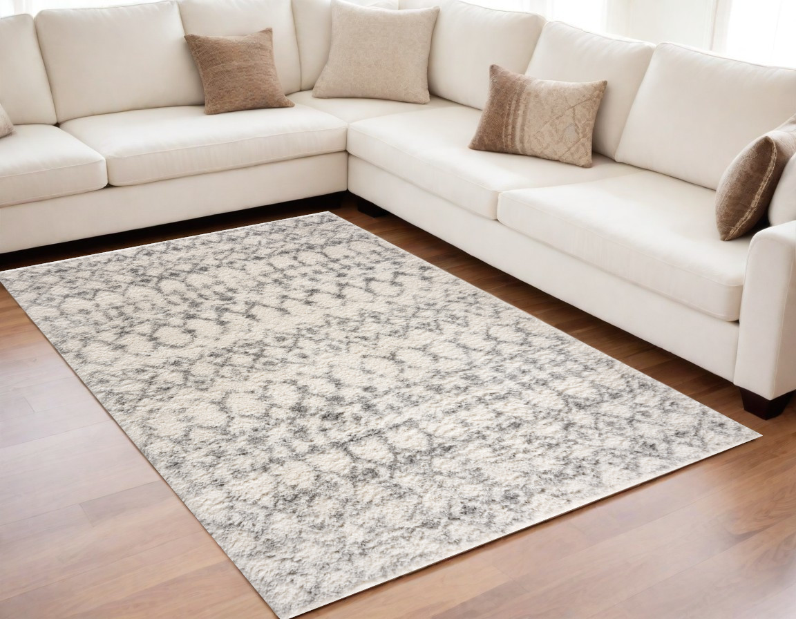 Picture of HomeRoots 487566 5 x 8 ft. Southwestern Shag Power Loom Rectangle Area Rug&#44; Gray & Ivory