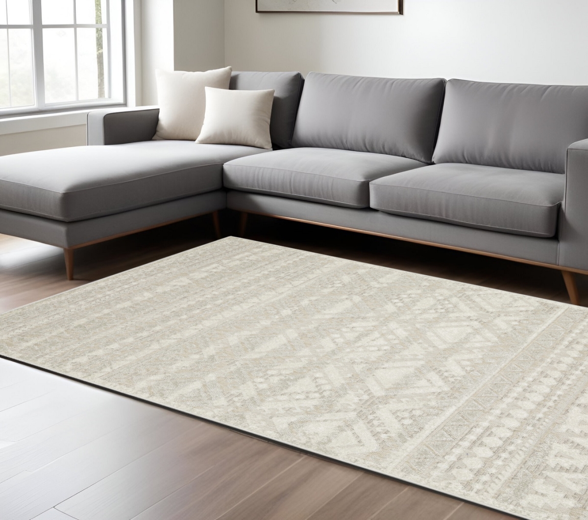 574822 8 x 11 ft. Tribal Rectangle Area Rug, Beige & Ivory