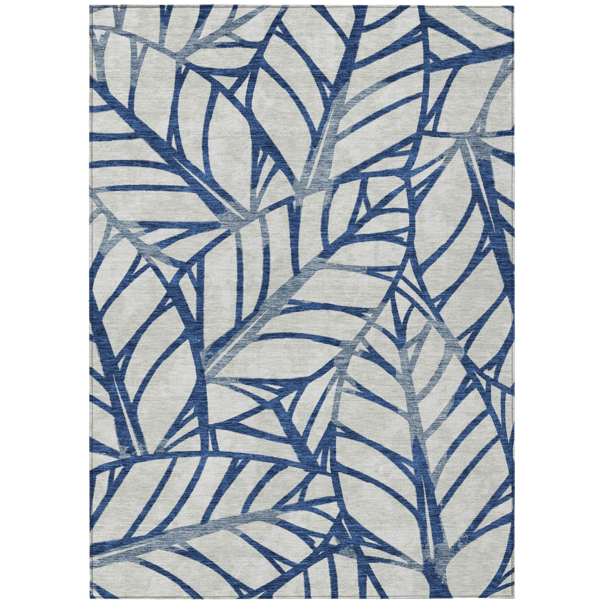 584213 5 x 8 ft. Floral Washable Indoor & Outdoor Rectangle Area Rug, Navy Blue & Beige