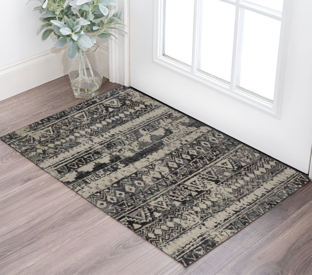 567532 2 x 3 ft. Wool Geometric Hand Knotted Rectangle Area Rug, Ivory, Gray & Black