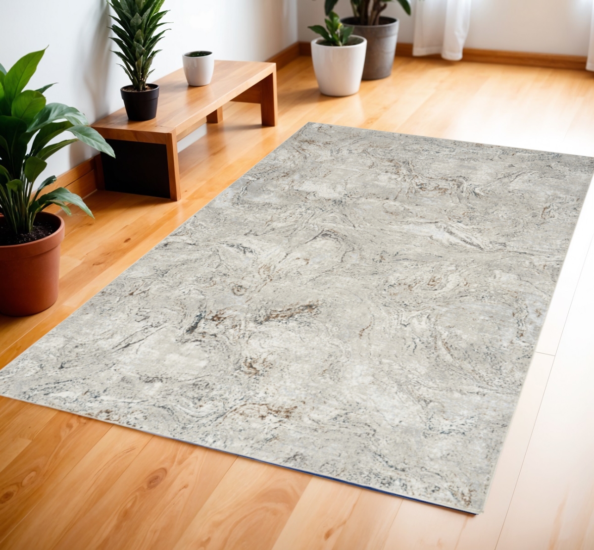 553439 4 x 6 ft. Abstract Non Skid Rectangle Area Rug, Ivory, Brown & Gray