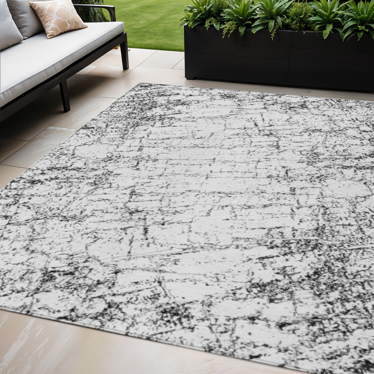 578065 5 x 8 ft. Abstract Washable Indoor & Outdoor Rectangle Area Rug, Black, White & Gray