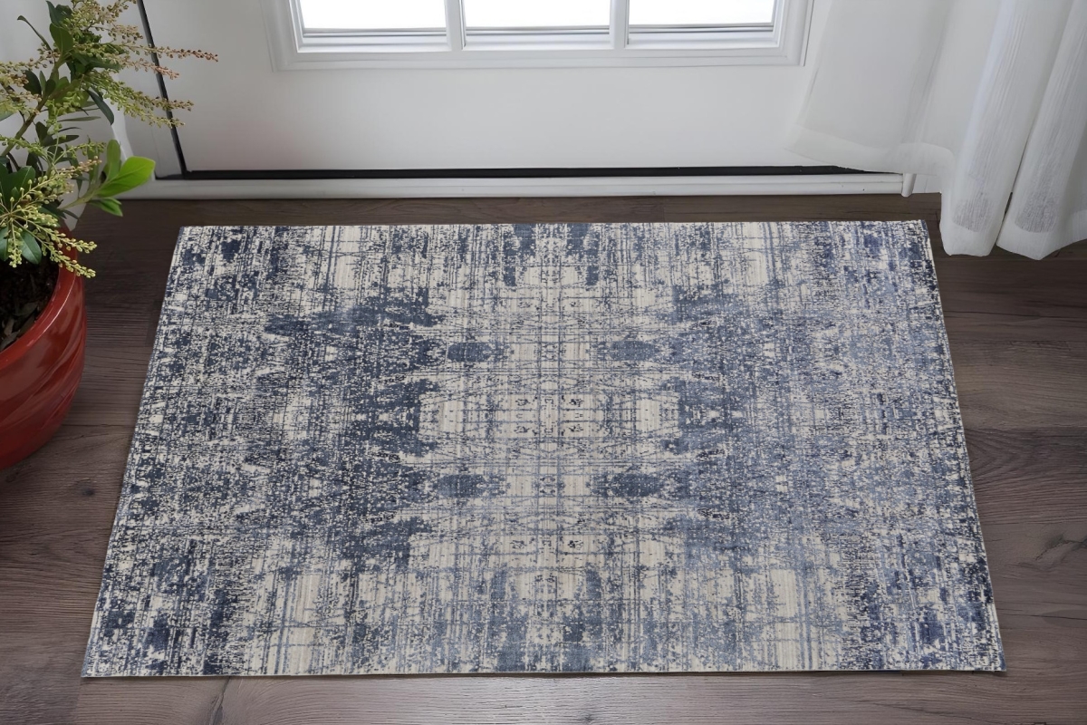 566936 2 x 3 ft. Abstract Hand Woven Worn Faded Rectangle Area Rug, Blue & Ivory