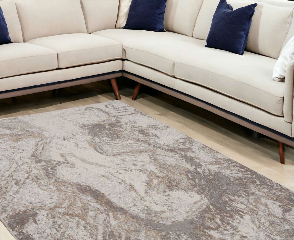 551415 9 x 12 ft. Abstract Non Skid Rectangle Area Rug, Ivory & Gray