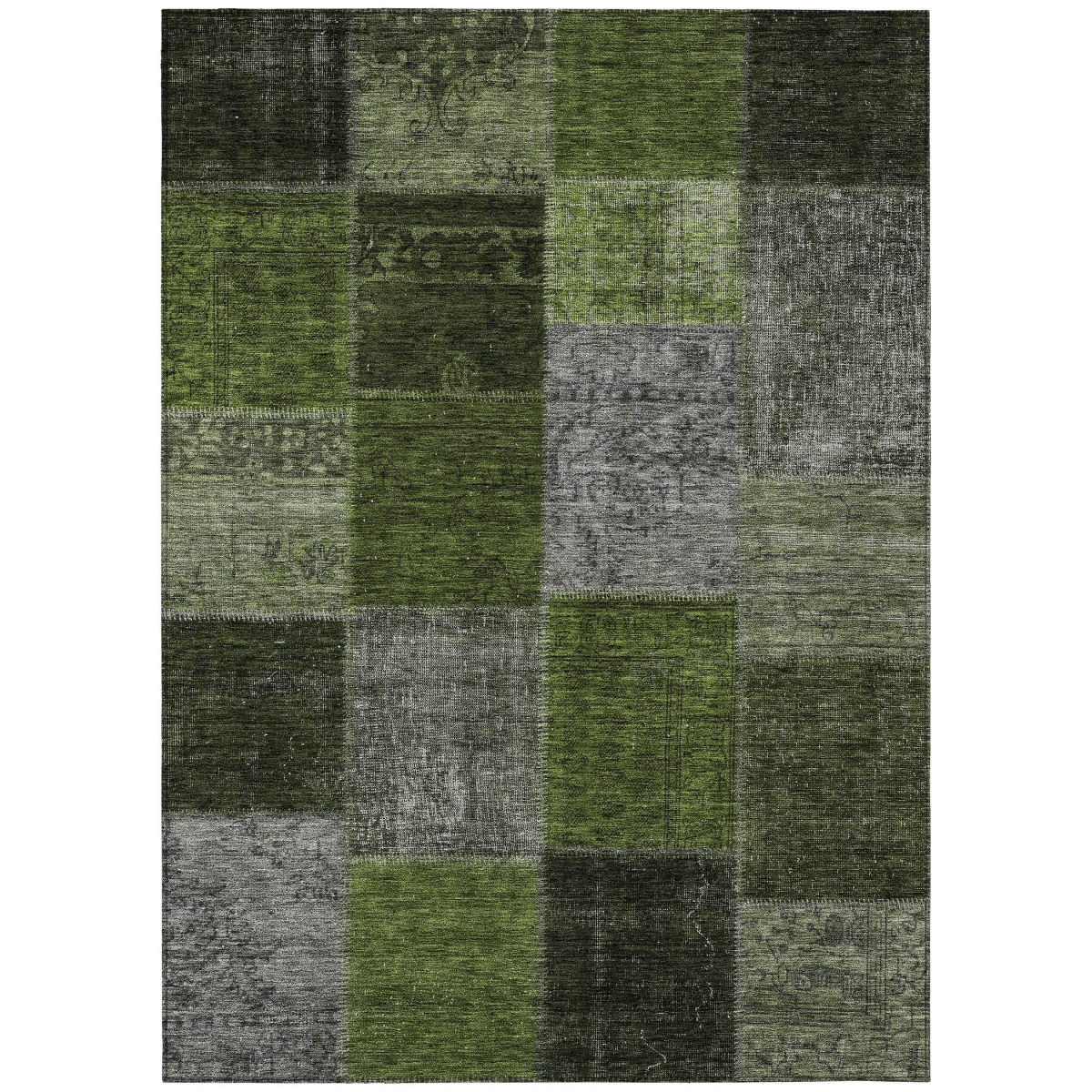 580653 5 x 8 ft. Patchwork Washable Indoor & Outdoor Rectangle Area Rug, Olive Green & Artichoke Green