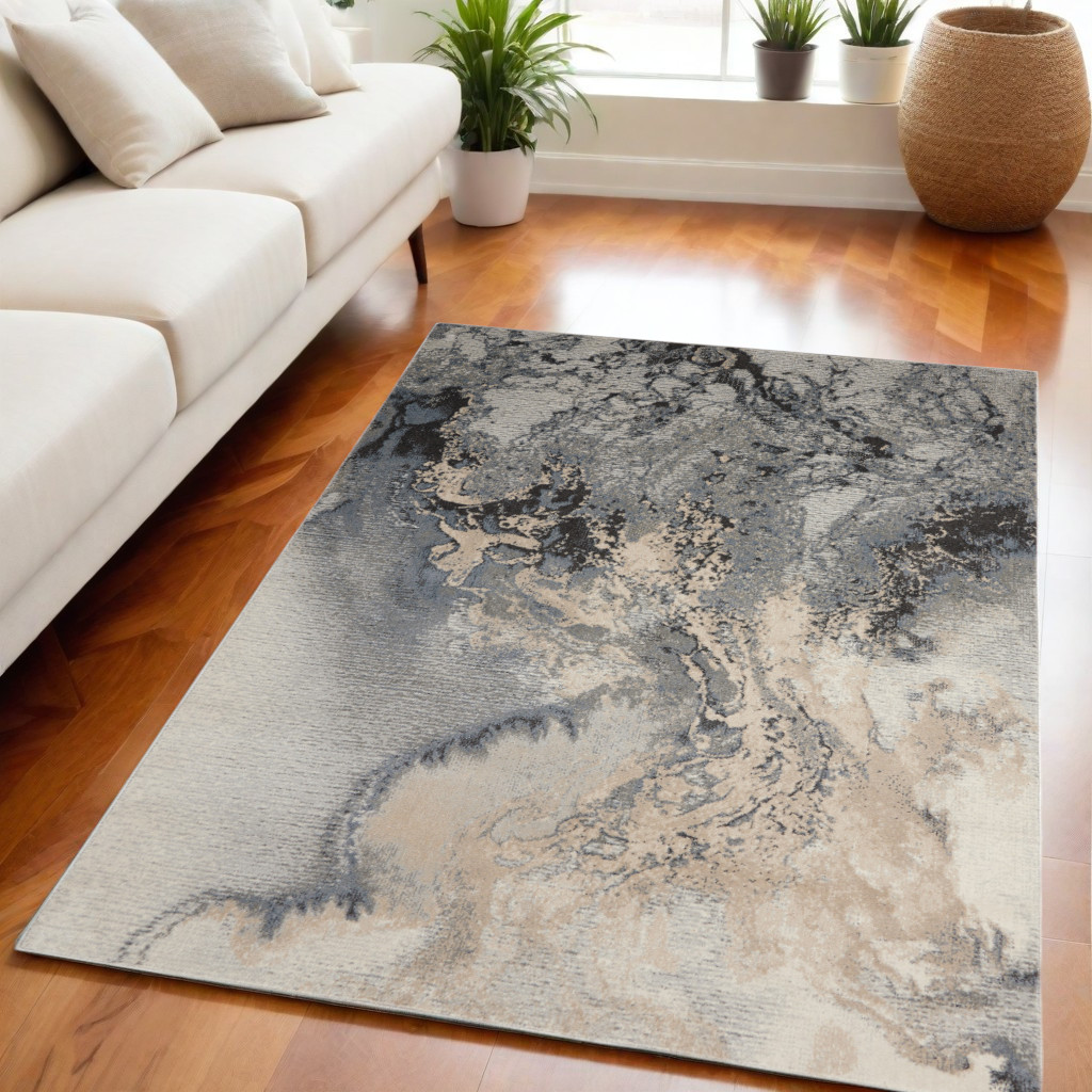 556088 5 x 7 ft. Abstract Rectangle Area Rug, Gray, Blue & Ivory
