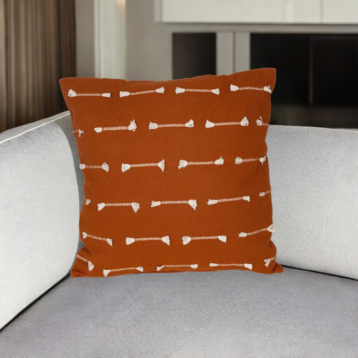 548954 18 in. Terra Cotta Striped Cotton Throw Pillow with Texture