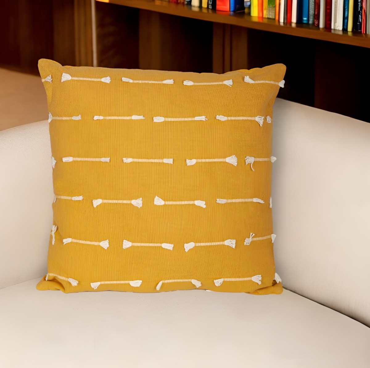 548955 18 in. Yellow Striped Cotton Throw Pillow with Texture