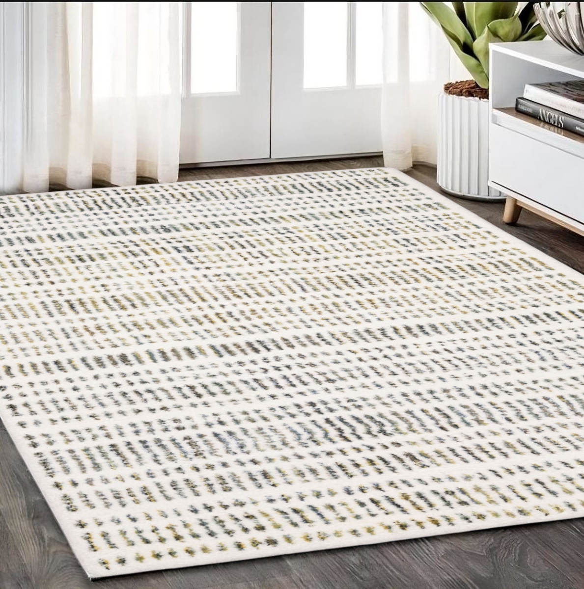575038 5 x 8 ft. Striped Rectangle Area Rug, Ivory, Gold & Gray