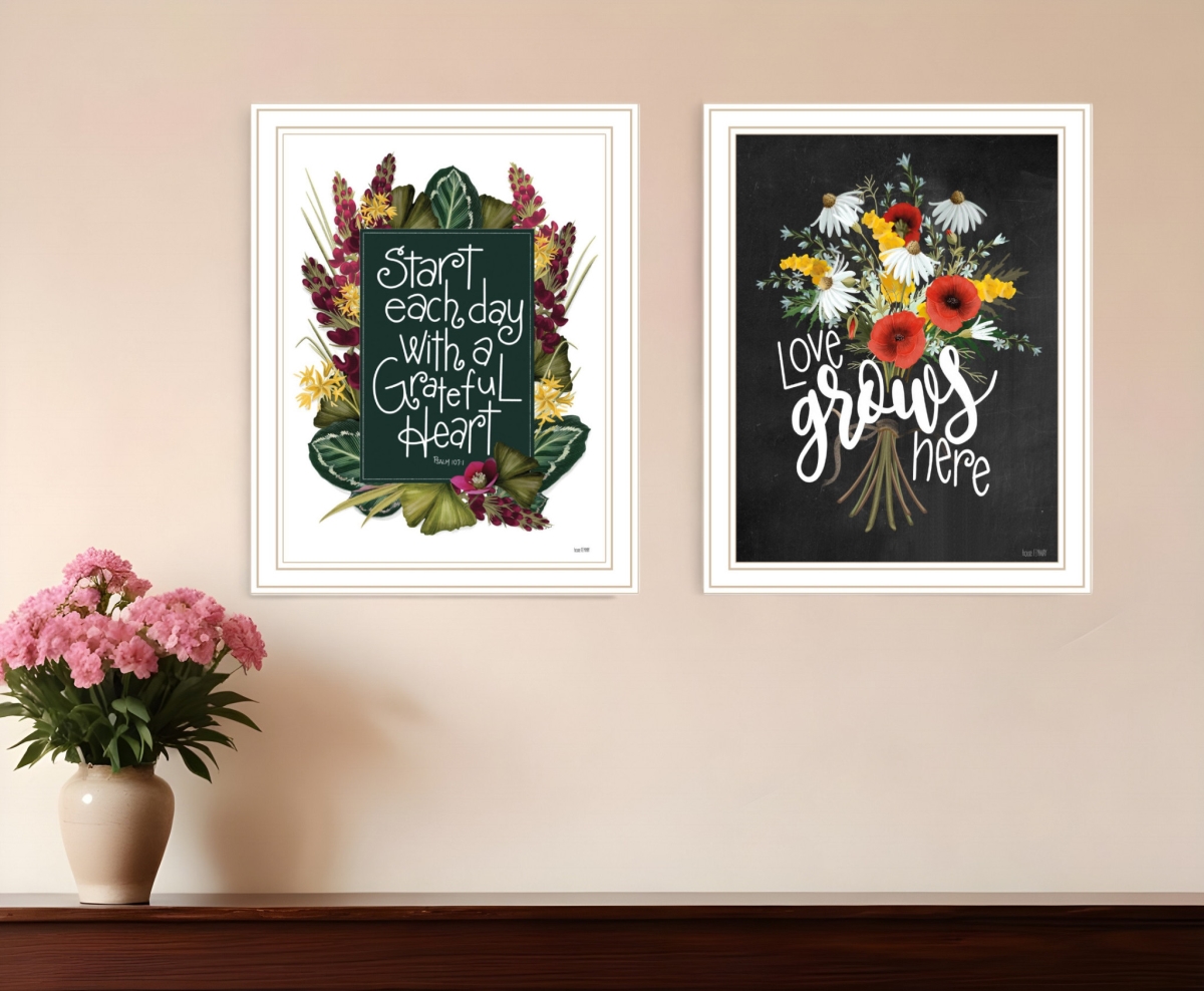 407981 Grateful Hearts White Framed Print Wall Art - Set of 2