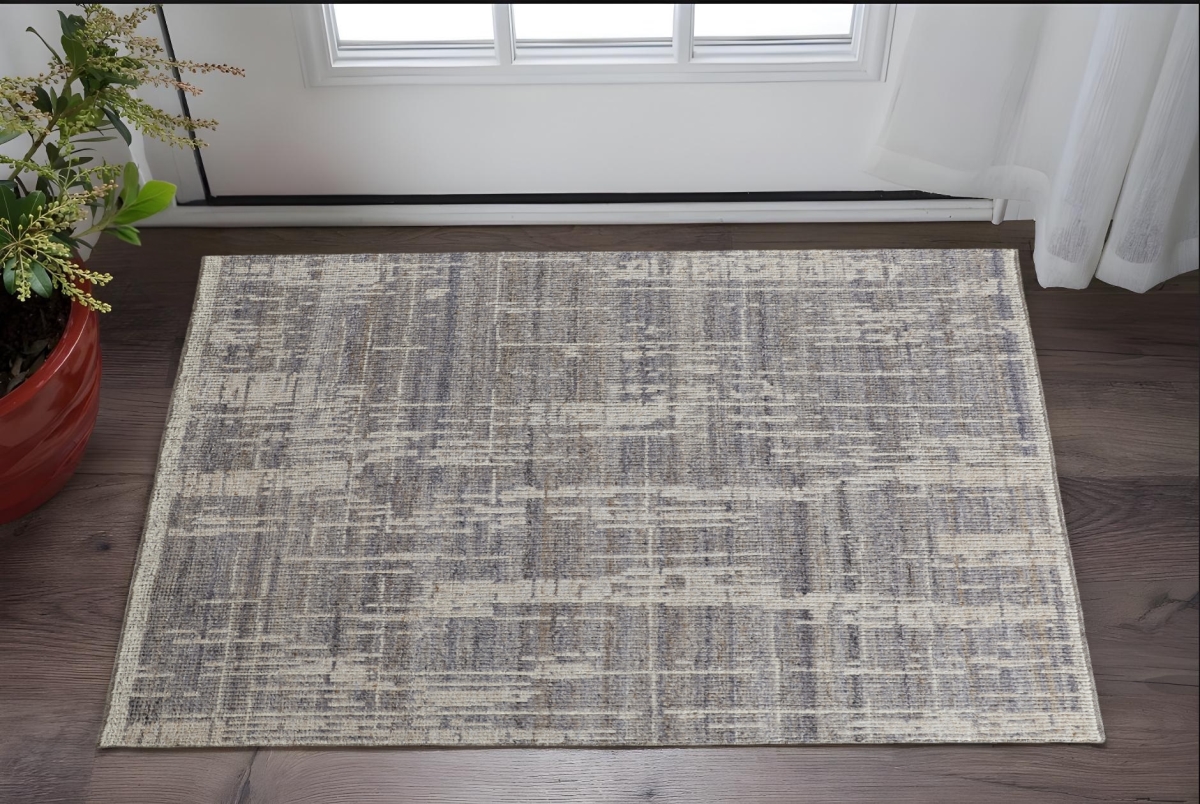 566427 2 x 3 ft. Wool Abstract Hand Knotted Worn Faded Rectangle Area Rug, Gray & Ivory
