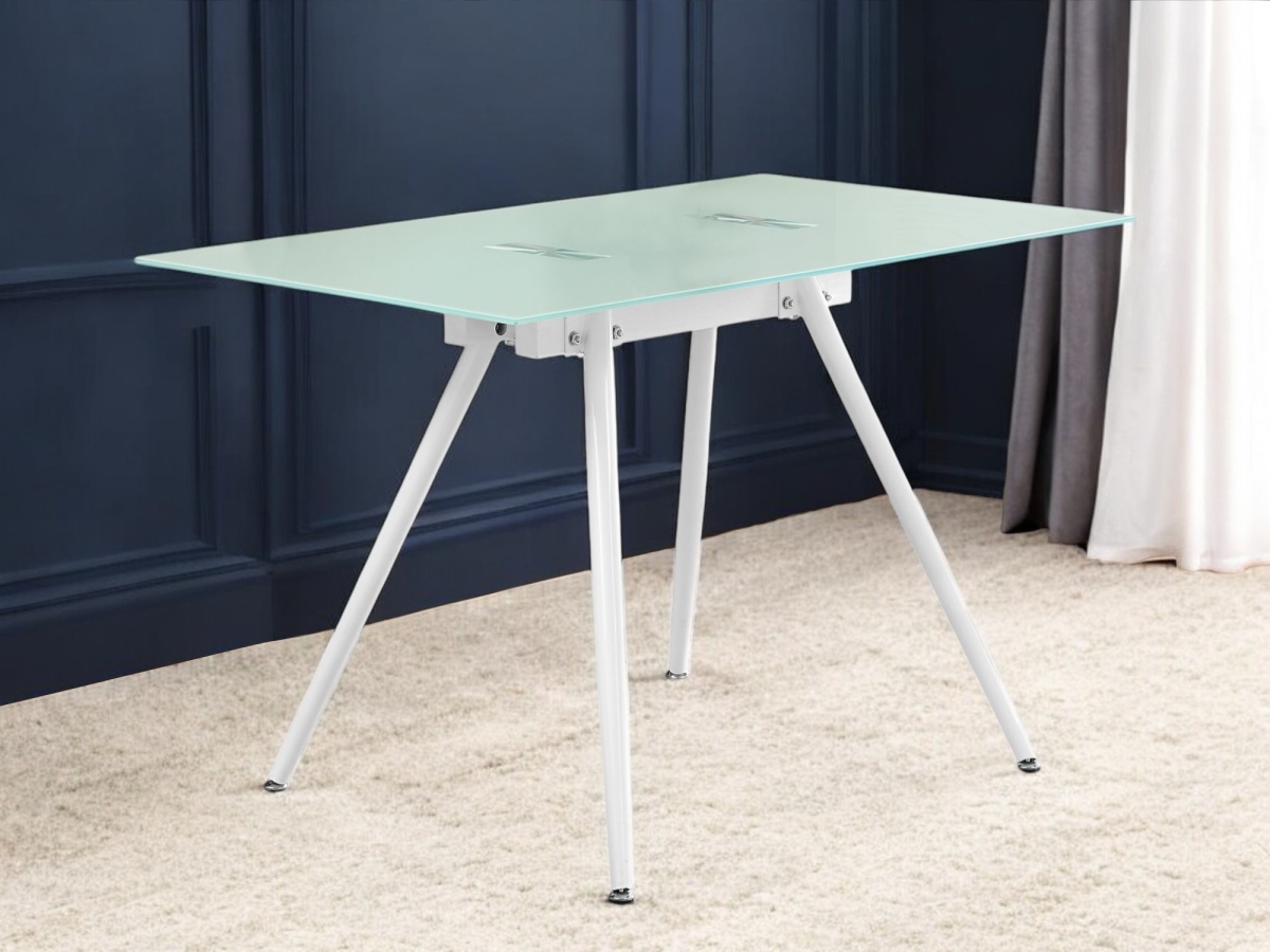 489896 47 in. Clear & White Glass & Metal Computer Desk