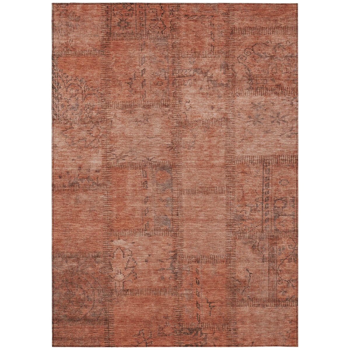 581616 10 x 14 ft. Patchwork Washable Indoor & Outdoor Rectangle Area Rug, Salmon, Copper & Gray