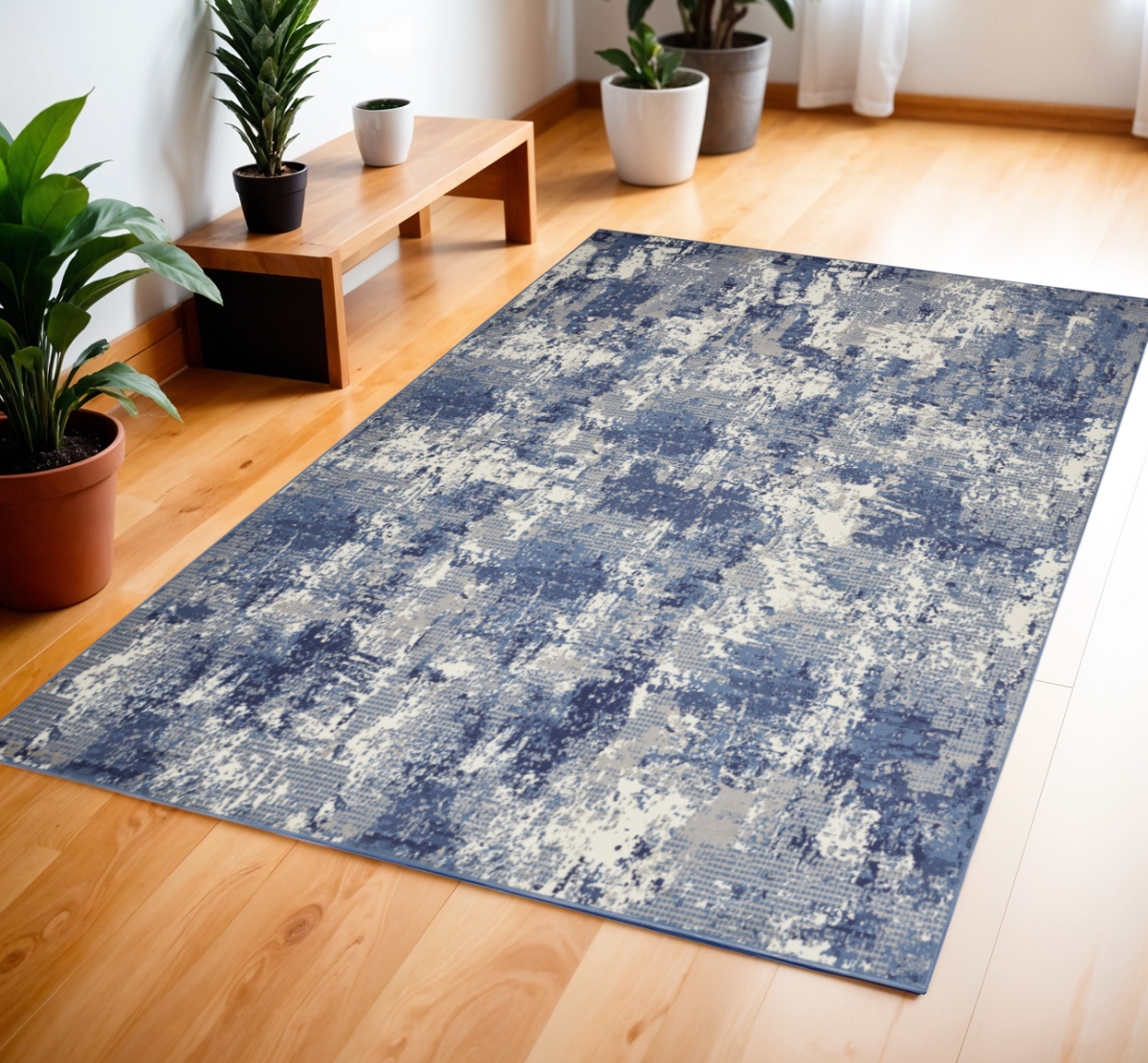 569845 4 x 6 ft. Abstract Power Loom Rectangle Area Rug, Blue