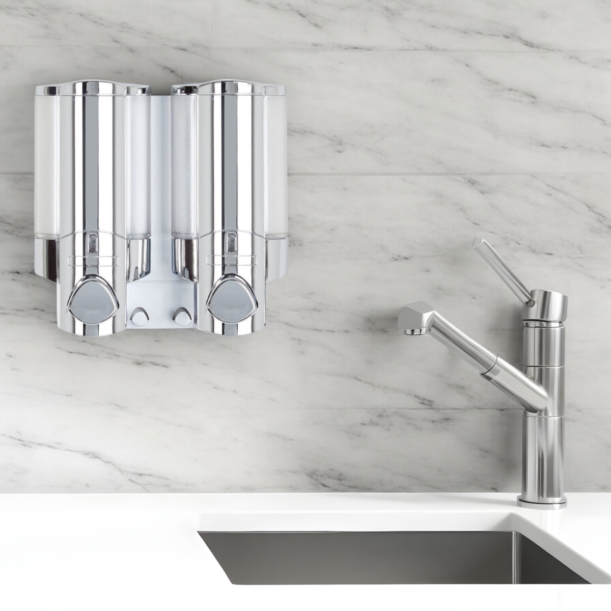 Picture of HomeRoots 571494 Silver Heavy Duty Plastic Two Chamber Wall Mount Soap Dispenser