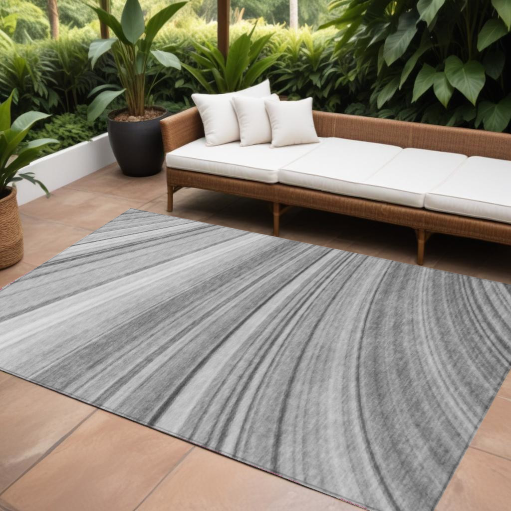 577340 8 x 10 ft. Abstract Washable Indoor & Outdoor Rectangle Area Rug, Gray, Silver & Ivory