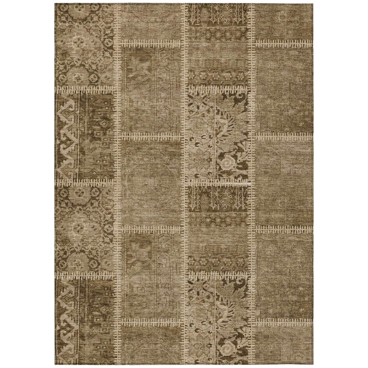 579377 9 x 12 ft. Patchwork Washable Indoor & Outdoor Rectangle Area Rug, Brown & Beige