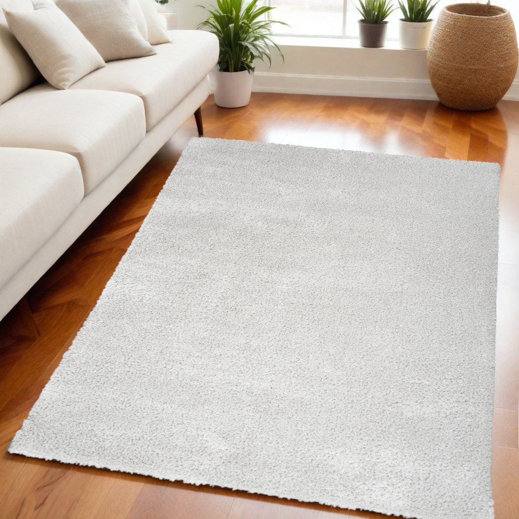 533570 5 x 7 ft. Shag Power Loom Rectangle Area Rug, Silver