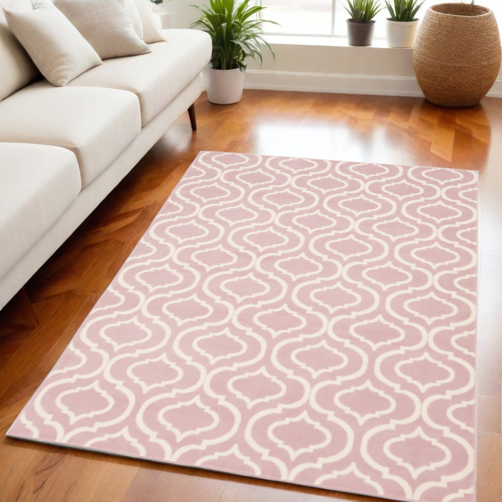 527708 5 x 7 ft. Moroccan Power Loom Rectangle Area Rug, Pink & Ivory