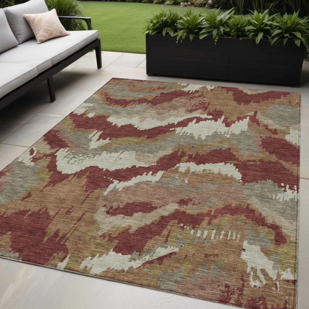 Picture of HomeRoots 590197 5 x 8 ft. Abstract Washable Indoor & Outdoor Rectangle Area Rug&#44; Orange&#44; Copper & Beige