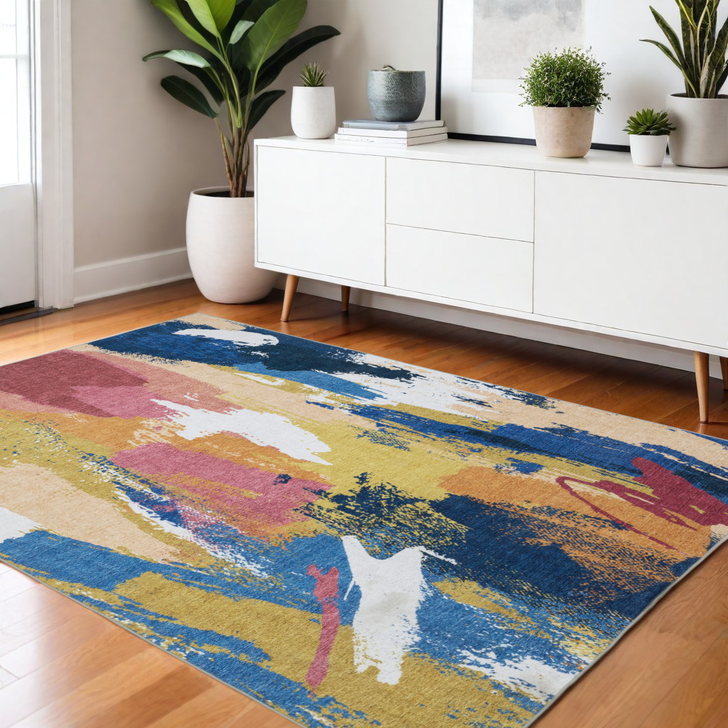 574976 4 x 6 ft. Abstract Distressed Rectangle Area Rug, Blue & Gold