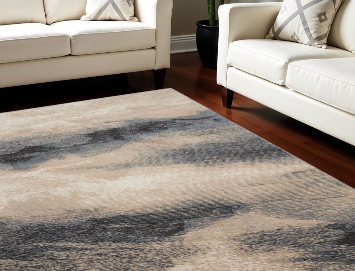 551516 9 x 13 ft. Abstract Non Skid Rectangle Area Rug, Gray, Black & Beige