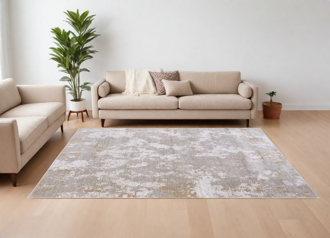 567741 9 x 13 ft. Abstract Power Loom Rectangle Area Rug, Gray, Brown & Ivory
