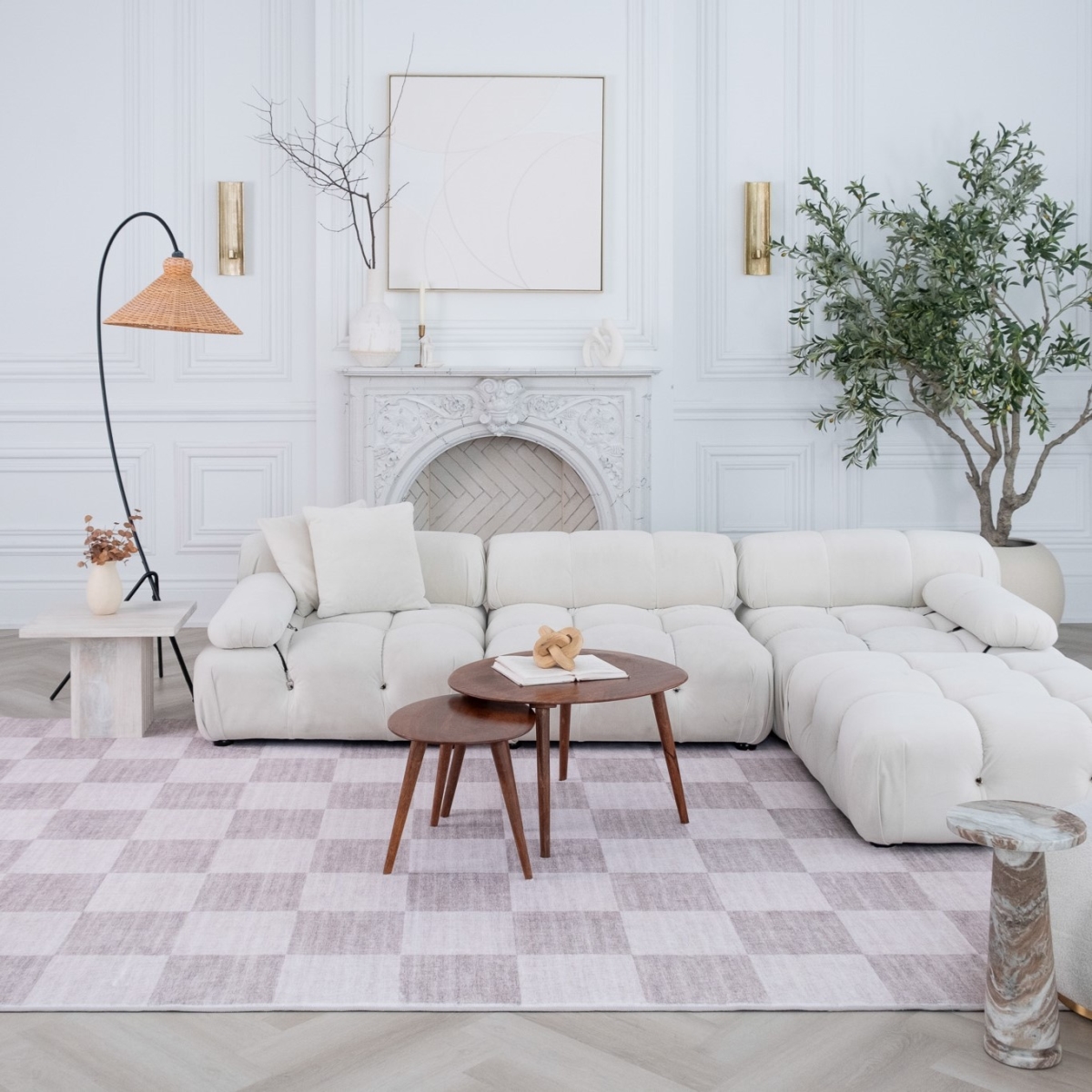 570036 5 x 8 ft. Checkered Rectangle Area Rug, Beige & Brown