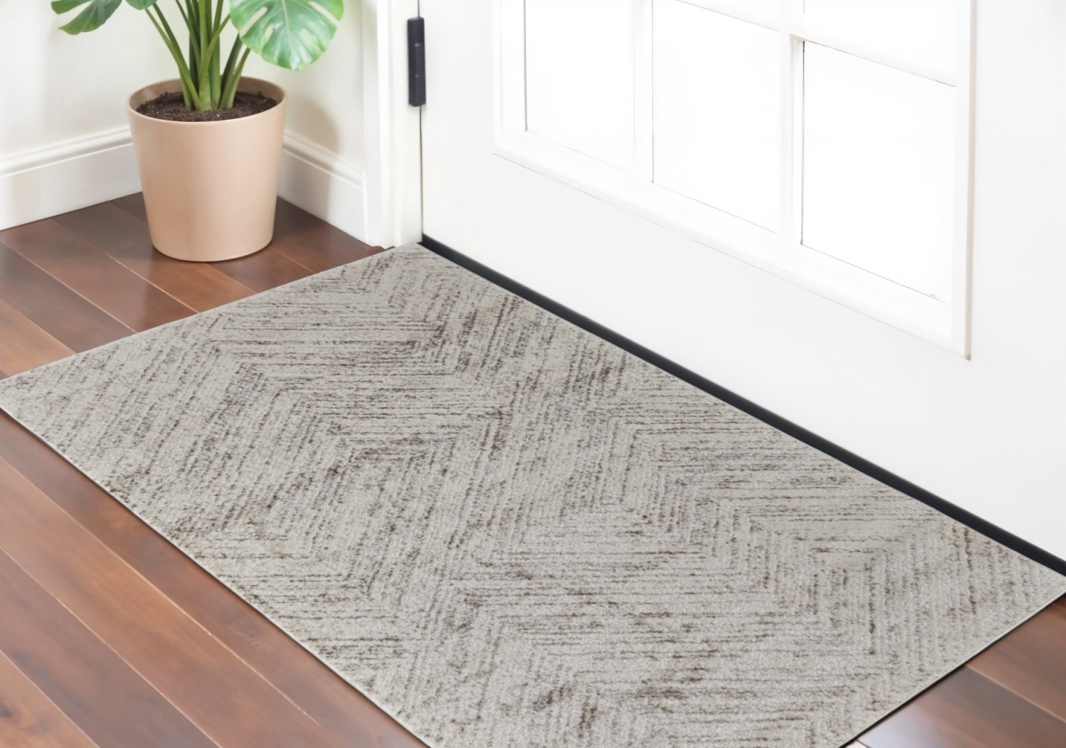 567802 2 x 3 ft. Geometric Power Loom Rectangle Area Rug, Ivory & Brown
