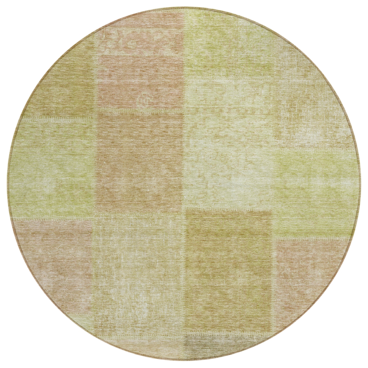 580672 8 ft. Round Patchwork Washable Indoor & Outdoor Area Rug, Green, Copper & Mint Green