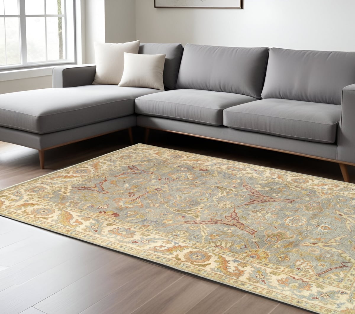 576043 8 x 10 ft. Wool Oriental Hand Knotted Rectangle Area Rug, Gray & Beige