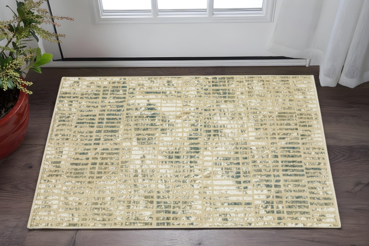 575392 3 x 5 ft. Geometric Rectangle Area Rug, Beige & Blue