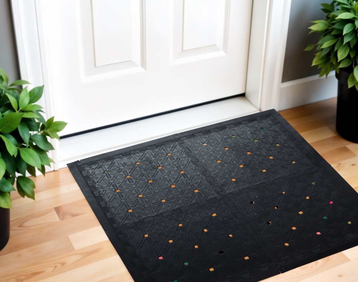 573984 Square Interlocking Black Rubber Indoor & Outdoor Mats - Set of 4