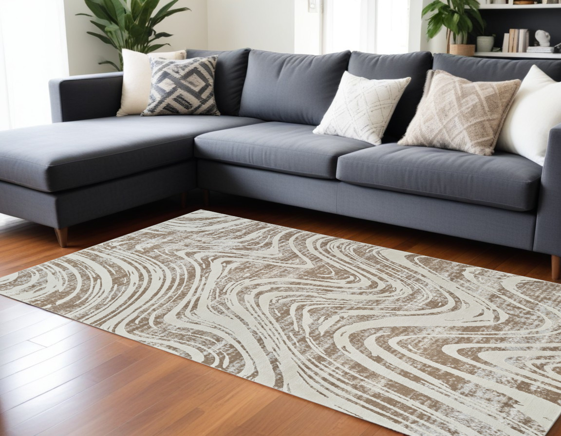 558827 8 x 11 ft. Abstract Distressed Rectangle Area Rug, Beige & Brown