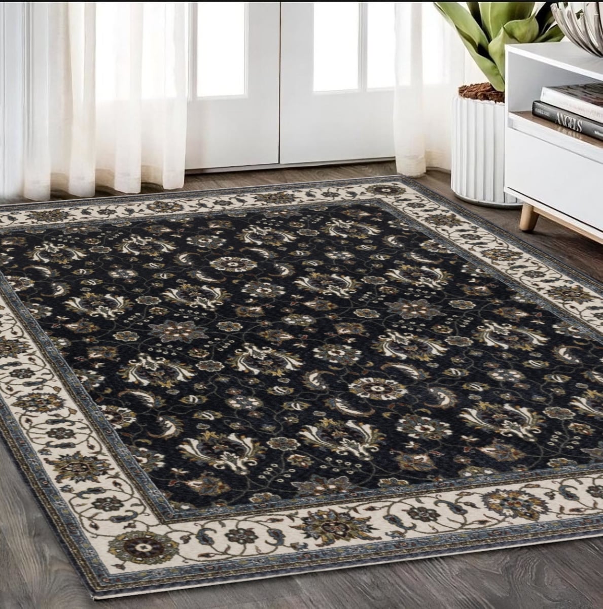 574856 5 x 8 ft. Oriental Rectangle Area Rug with Fringe, Blue & Ivory